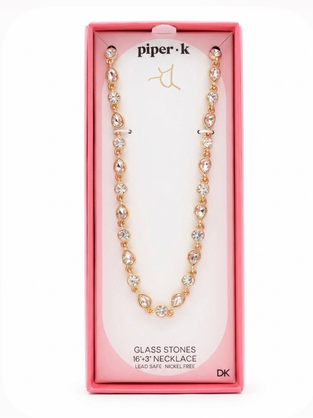 NWT ⚜️💎⚜️ Piper K Gold Tone Glass Stones Riviera Necklace